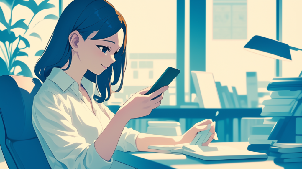 スマホで調べ物をする女性