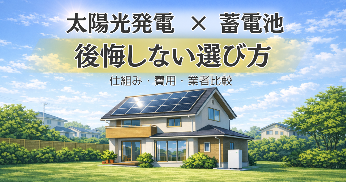 太陽光発電と蓄電池はセット導入すべきかメリット・デメリットと失敗しない業者選びを解説する記事のアイキャッチ画像