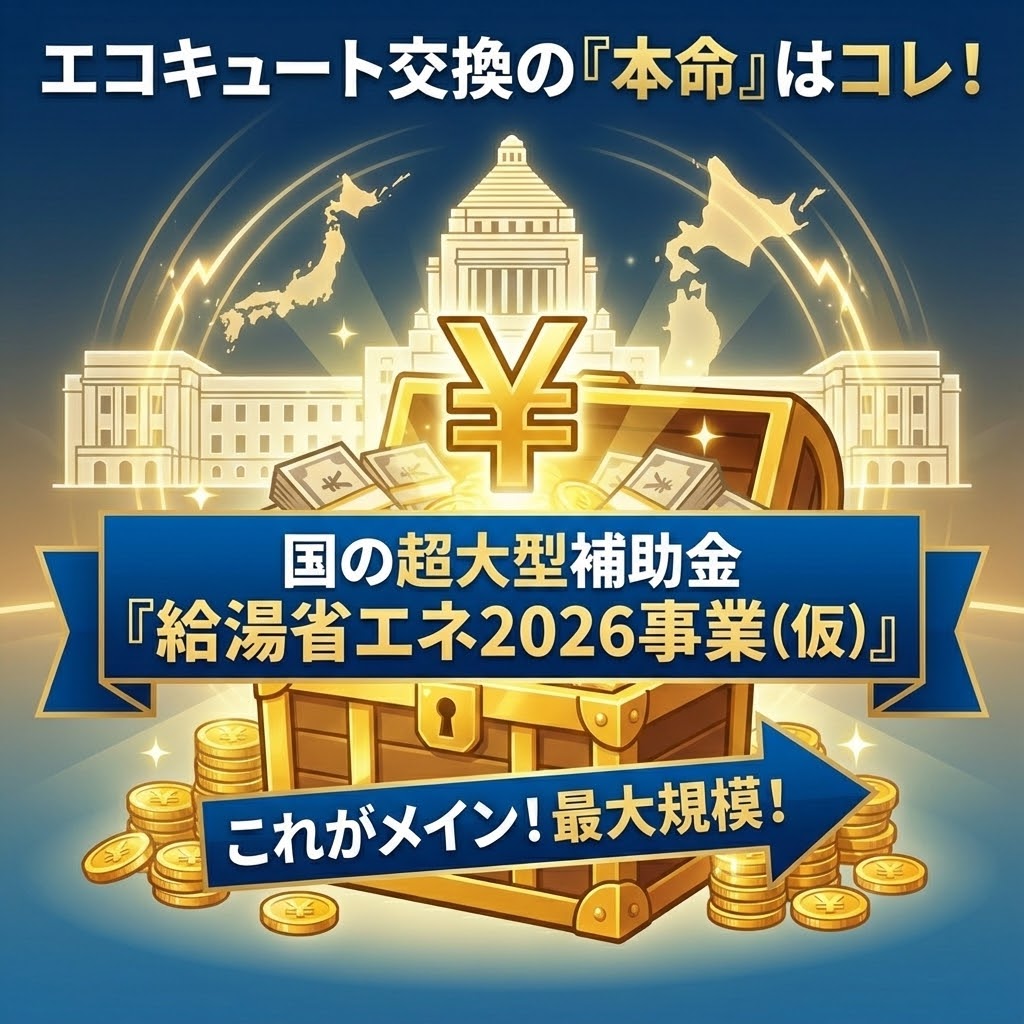 2026年のエコキュート交換でメインとなる国の超大型補助金「給湯省エネ2026事業」のイメージ図