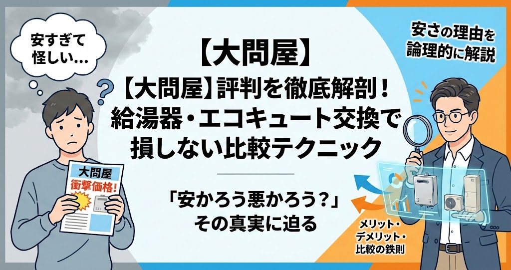 大問屋の評判と口コミを徹底解剖！給湯器・エコキュート交換で「安かろう悪かろう」を避けるための比較テクニックを図解したアイキャッチ画像