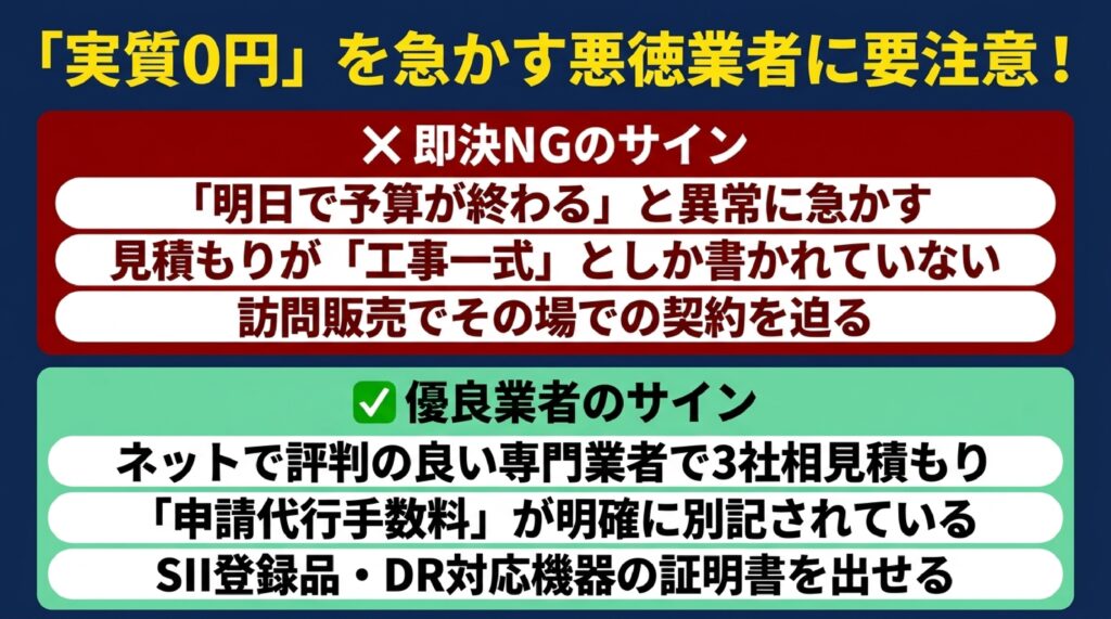 【重要】補助金申請における最大の注意点と悪徳業者の回避方法のイメージ