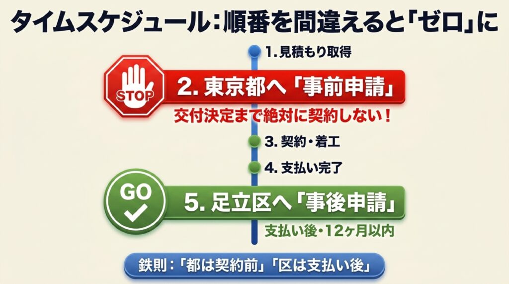 補助金申請から入金までの具体的なタイムスケジュール　のイメージ