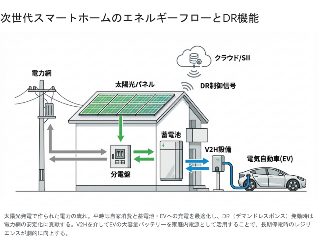 次世代スマートホームのエネルギーフローとDR機能