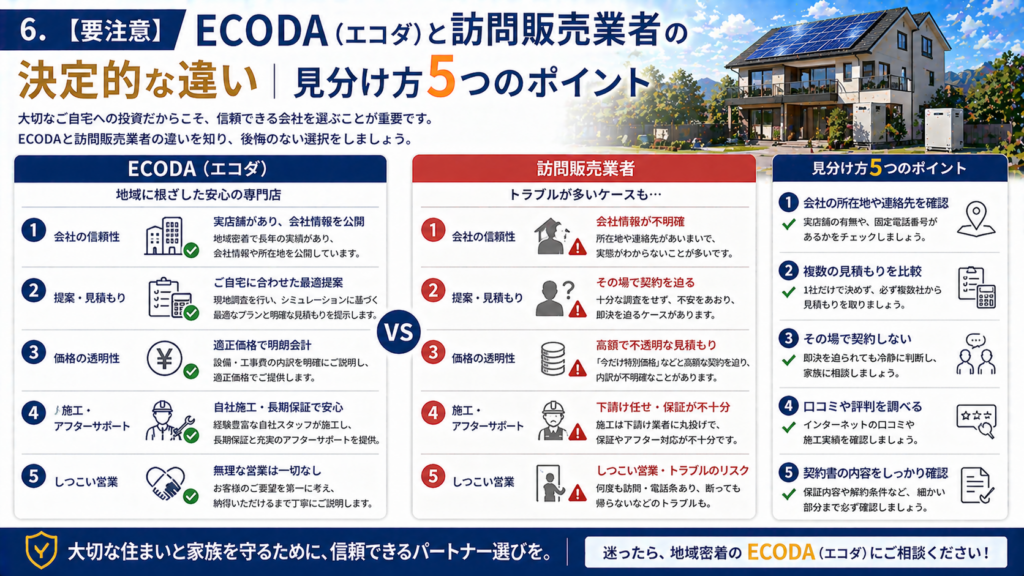 ECODAと訪問販売業者の違いや信頼できる業者を見分ける5つのポイントを解説する画像