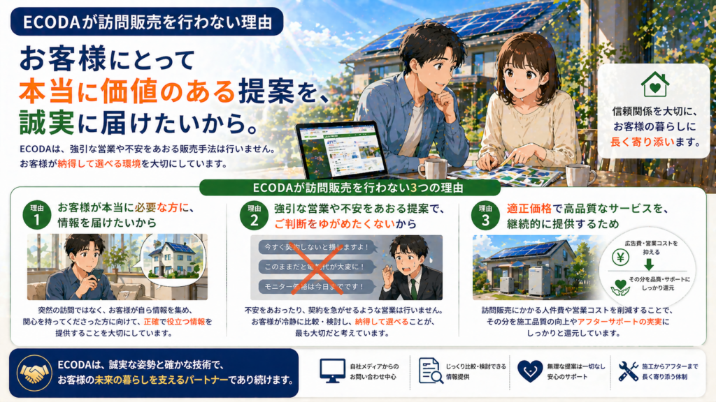 ECODAが訪問販売を行わない理由や誠実な営業方針をわかりやすく解説する画像