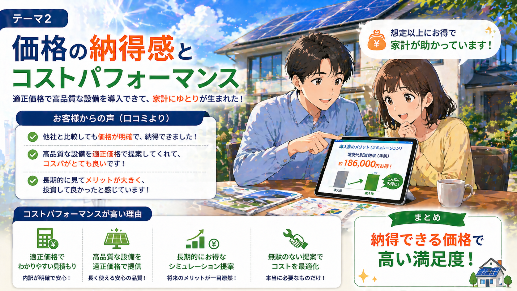 ECODAの太陽光発電と蓄電池における価格の納得感とコストパフォーマンスを解説する画像