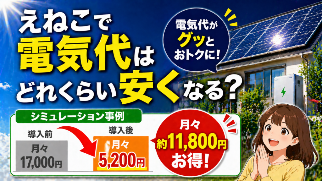 えねこ導入による電気代削減効果を太陽光発電と蓄電池のシミュレーション事例で解説したアイキャッチ画像