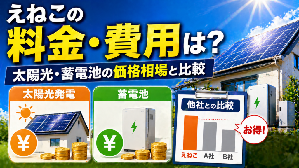 えねこの料金や費用を太陽光発電と蓄電池の価格相場や他社比較とともに解説したアイキャッチ画像
