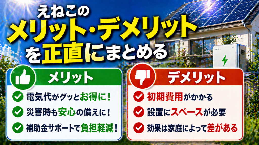 えねこのメリットとデメリットを太陽光発電と蓄電池の観点から比較して正直にまとめたアイキャッチ画像
