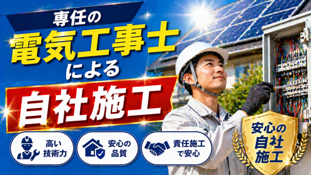 専任の電気工事士による自社施工で太陽光発電と蓄電池の高品質な工事と安心感を表現したアイキャッチ画像
