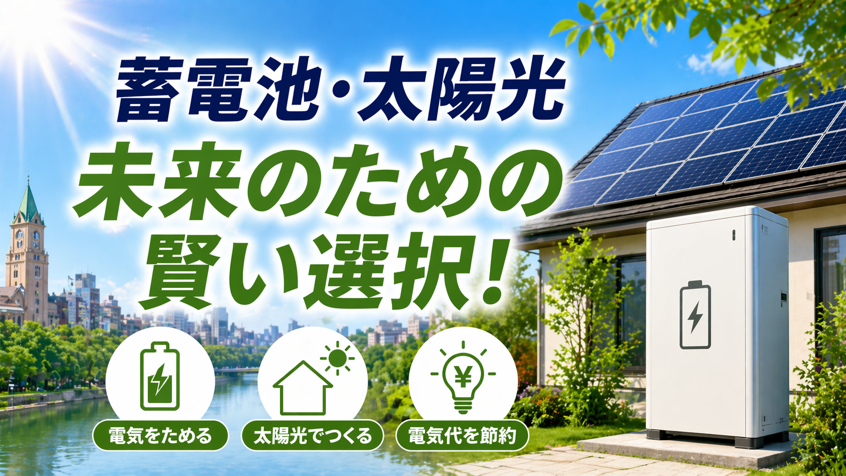 武蔵野市の住宅に設置された太陽光発電と蓄電池を背景に、補助金活用による電気代削減と安心感を訴求するアイキャッチ画像