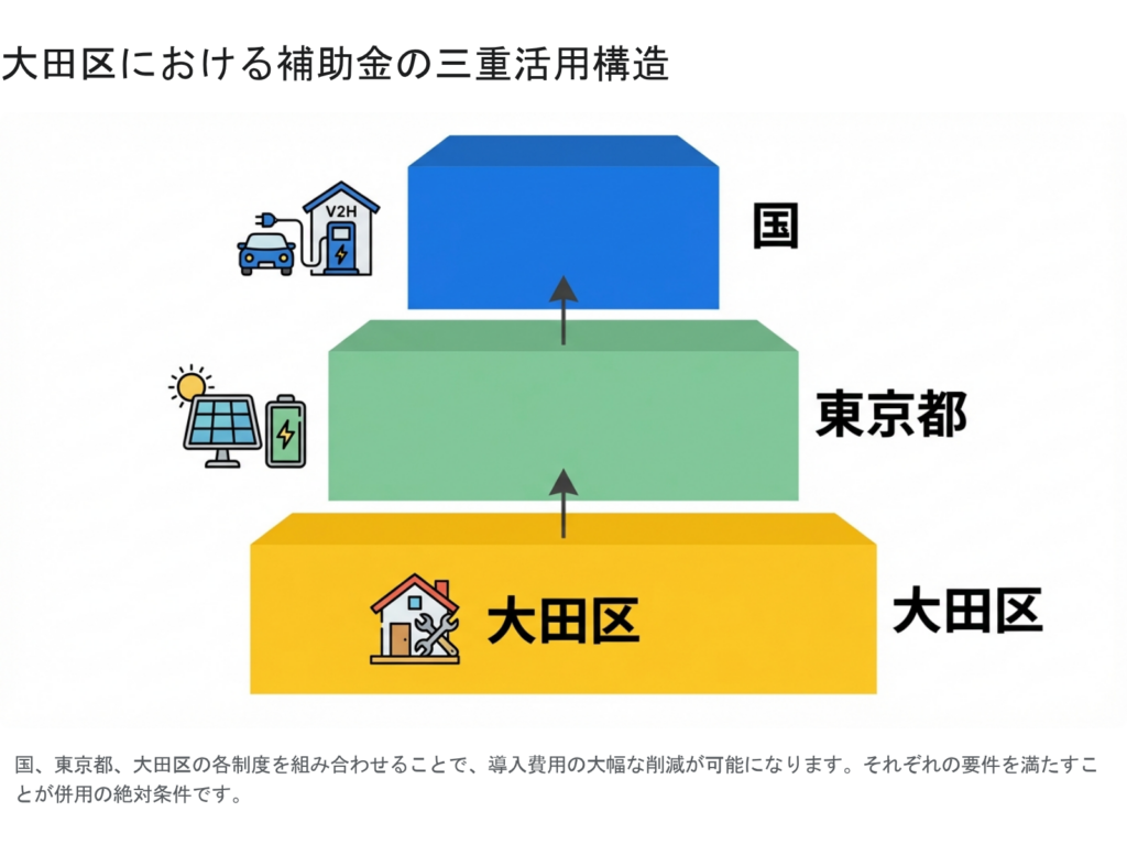 国・東京都・大田区の補助金併用構造図