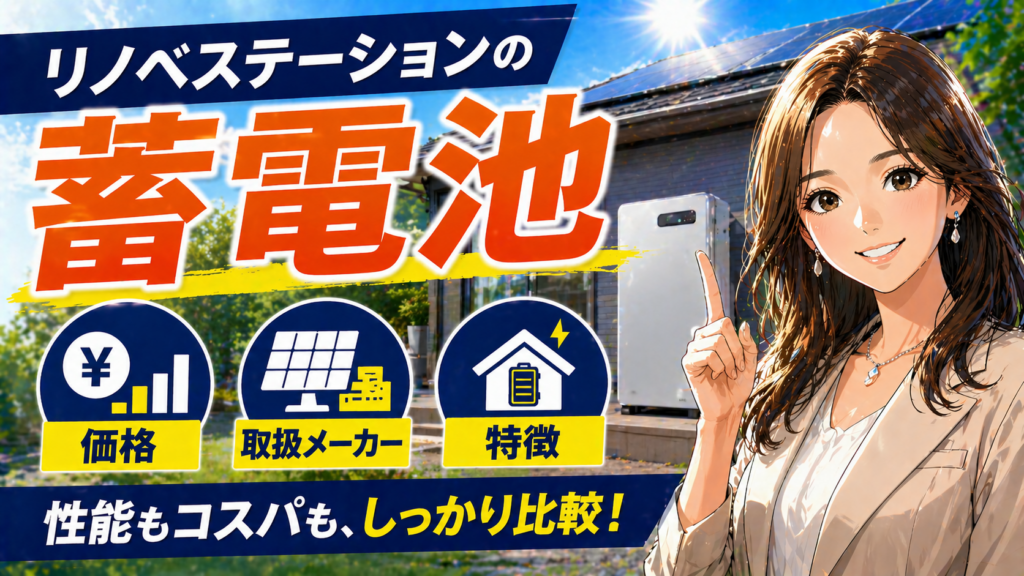 リノベステーションの蓄電池について価格や取扱メーカーや特徴をわかりやすく解説する画像