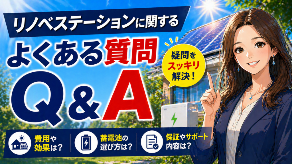 リノベステーションに関するよくある質問を太陽光発電や蓄電池の疑問解決としてまとめたQ&A解説画像