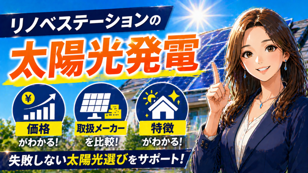 リノベステーションの太陽光発電について価格や取扱メーカーや特徴を解説する画像