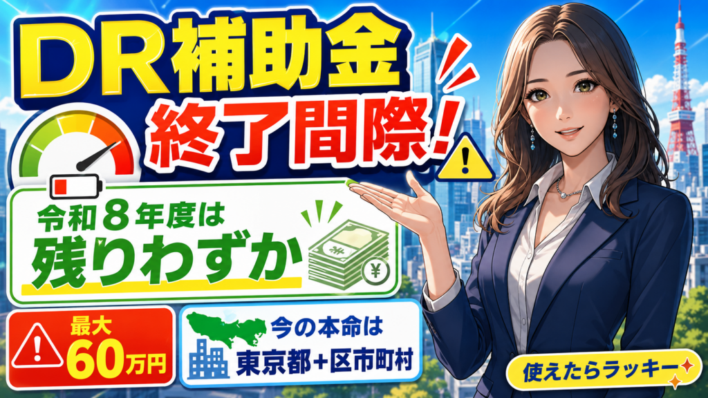 森川さんが国のDR補助金の完全終了を解説し、今後は東京都＋江東区の補助金が主軸になることを伝える画像