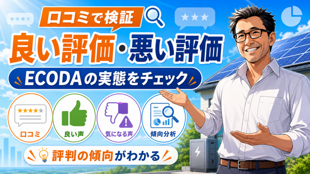 松本さんが右側で口コミ分析を案内し、左側に「良い評価・悪い評価」と口コミ・良い声・気になる声・傾向分析のアイコンを配置した画像