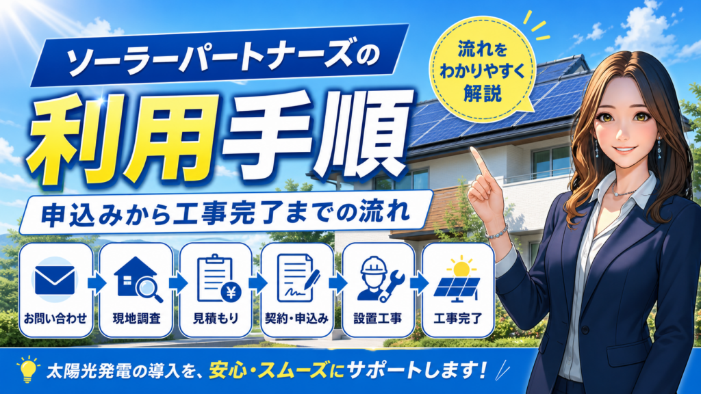 ソーラーパートナーズの利用手順と申込みから工事完了までの流れを森川さんが解説する太陽光発電記事用画像