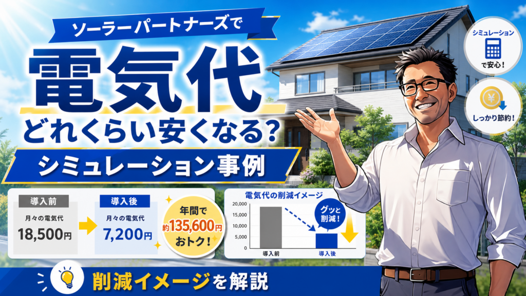 ソーラーパートナーズで電気代がどれくらい安くなるかを松本さんがシミュレーション事例で解説する太陽光発電記事用画像