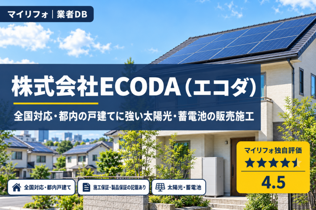 株式会社ECODA（エコダ）の口コミ・評判｜全国対応・都内の戸建てに強い太陽光・蓄電池の販売施工会社｜マイリフォ独自評価4.5