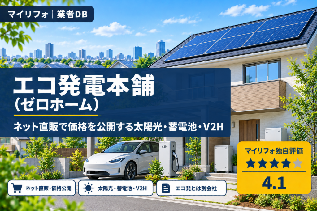 エコ発電本舗（ゼロホーム）の口コミ・評判・レビュー｜ネット直販で価格を公開する太陽光・蓄電池・V2H（エコ発とは別会社）｜マイリフォ独自評価4.1