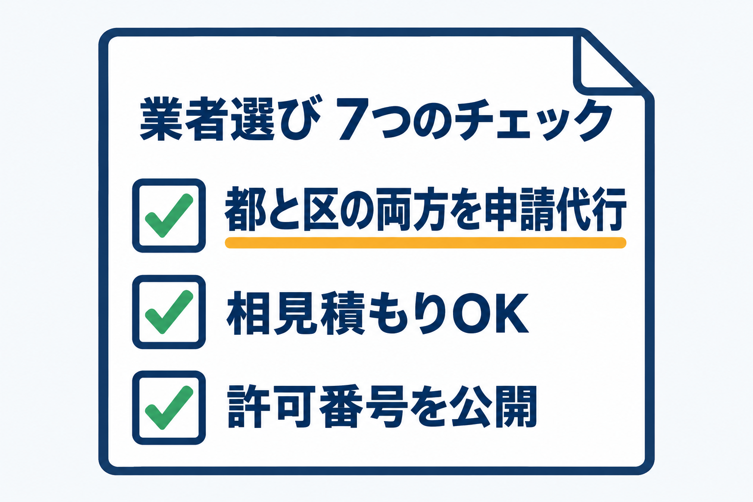 補助金に強い業者を選ぶ7つのチェックポイントのうち、東京都と区の両方の補助金申請を代行できるかが最重要であることを示した図解