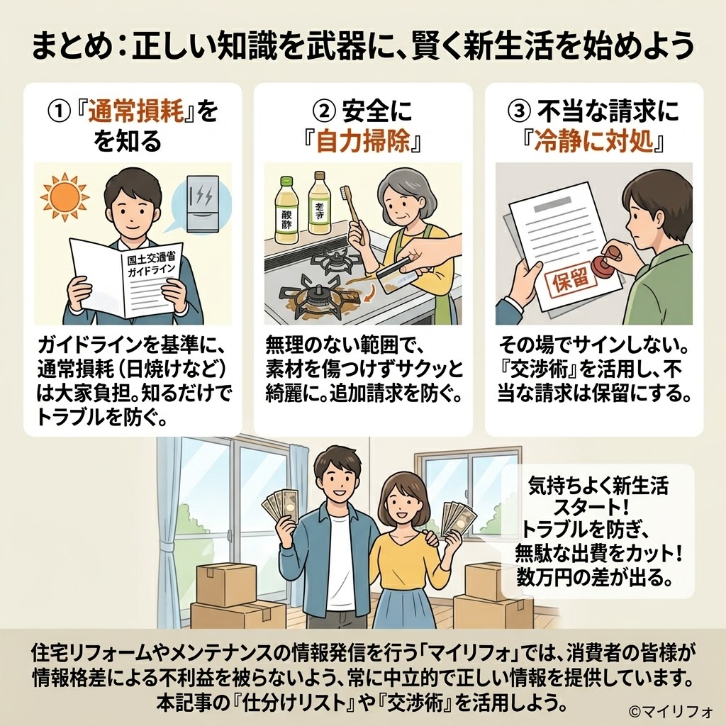 賃貸住宅退去時の敷金トラブル（高額請求）に対する公的な相談窓口を紹介するインフォグラフィック。国民生活センター（消費者ホットライン188）での電話相談と、各自治体の不動産・消費生活相談窓口での対面相談の2つのルートを解説。悪質な請求への対処や地域窓口での具体的なアドバイスについて説明。右下にMyRefoの透かしと「©マイリフォ」のロゴ。